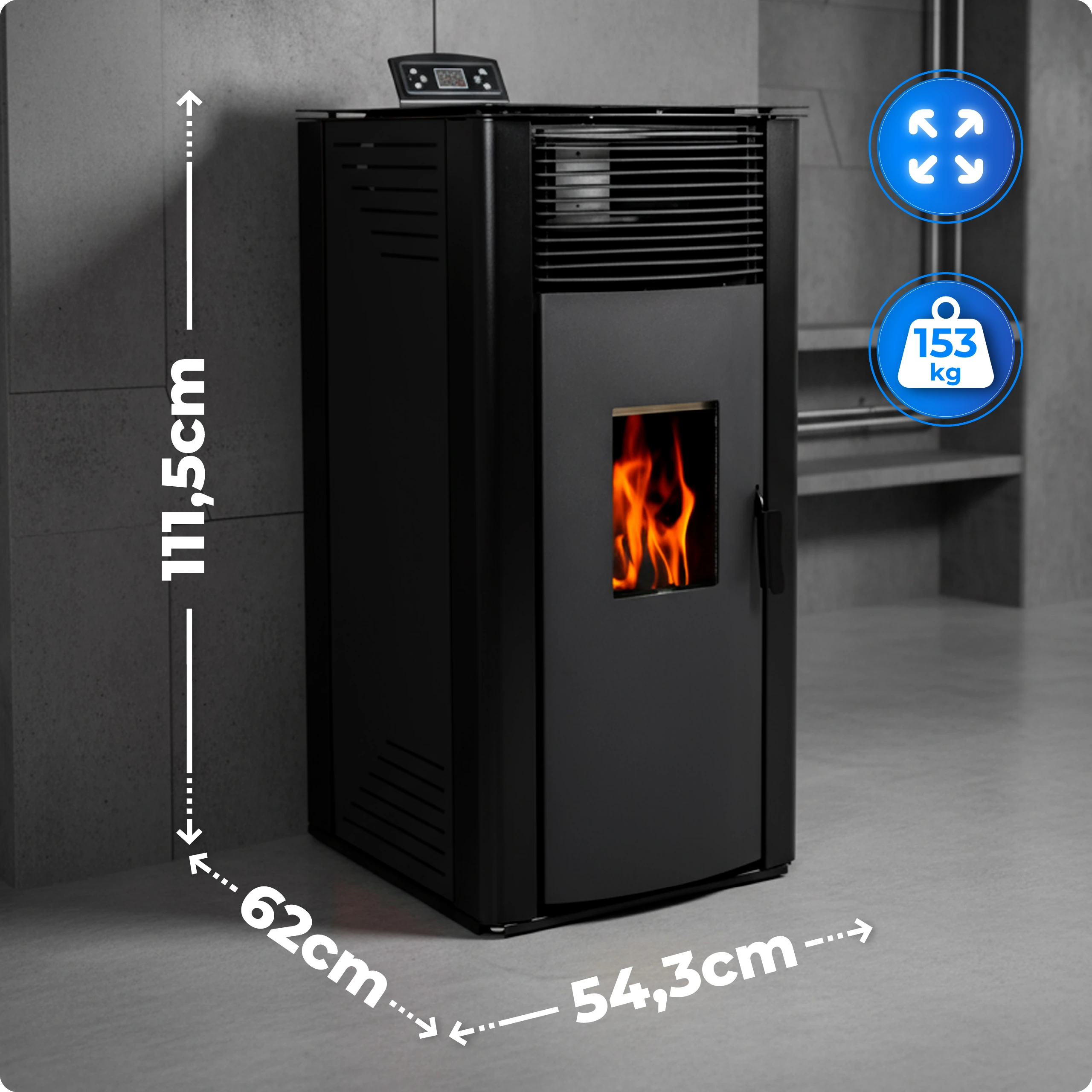 Спецификация на печката на пелети THUNDER GAREN-BLACK 12 kW
